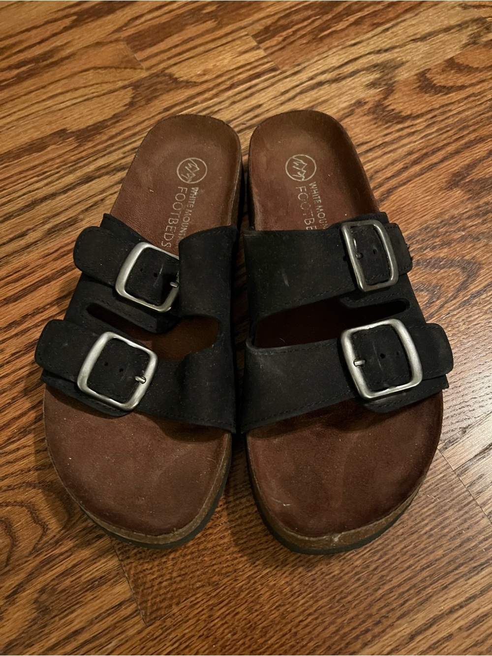 White Mountain Black Dual-Buckle Slide Sandals
